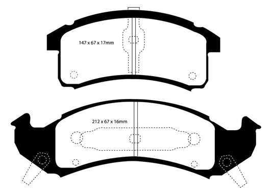 EBC Redstuff front brake pads for Buick Le Sabre 92-93 with 3.8L engine, performance brake pads for FWD vehicles