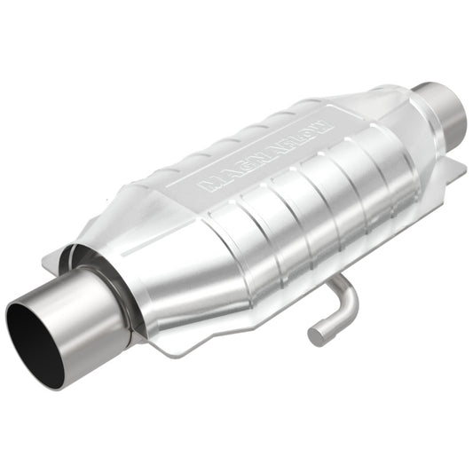 MagnaFlow universal catalytic converter with 2.25-inch inlet and outlet, oval shape, designed for vehicle exhaust systems.