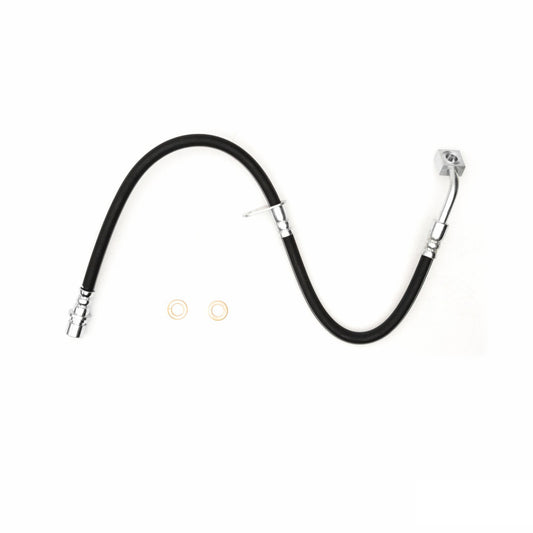 DFC Chevrolet Camaro front-left brake line hose from the DFC 10-15 brake line kit, showing the flexible metal tubing and fittings.