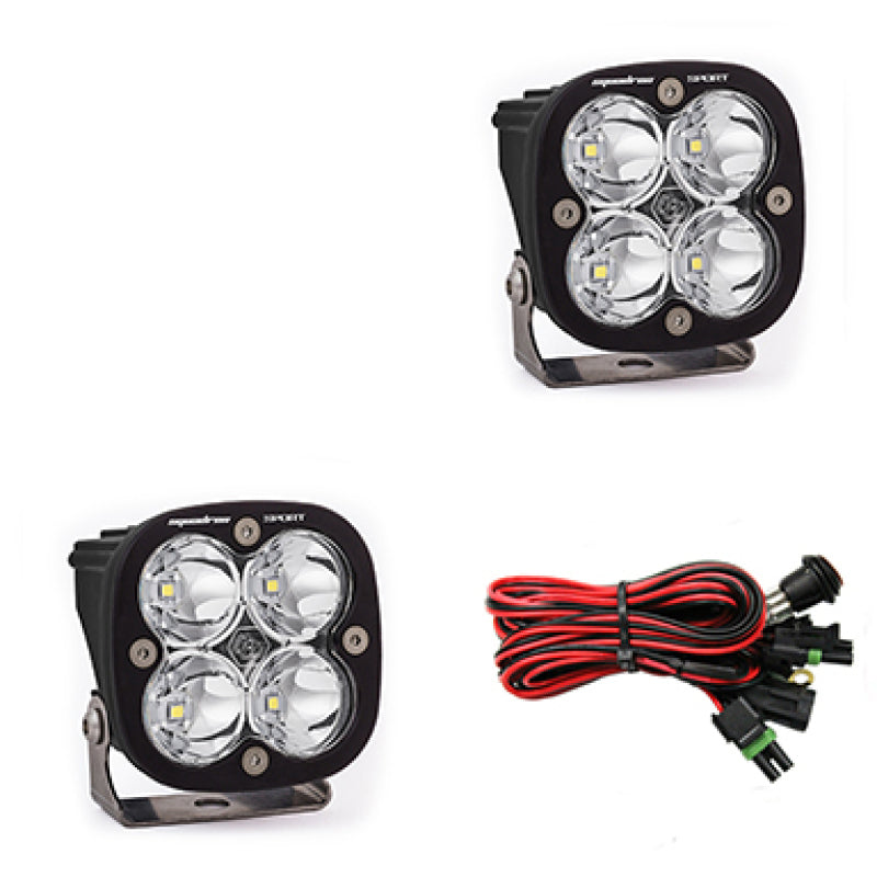 Baja Designs Squadron Sport Spot LED light pods in clear, compact light bars designed for off-road and automotive use.