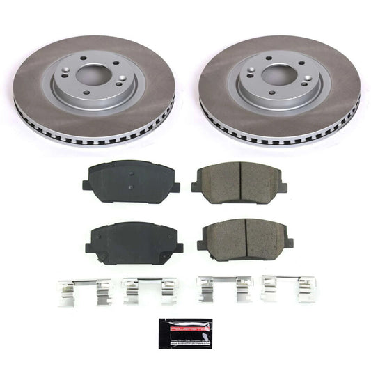 PowerStop front semi-coated rotor kit for 2019-2020 Hyundai Santa Fe, performance brake rotor set with black finish.