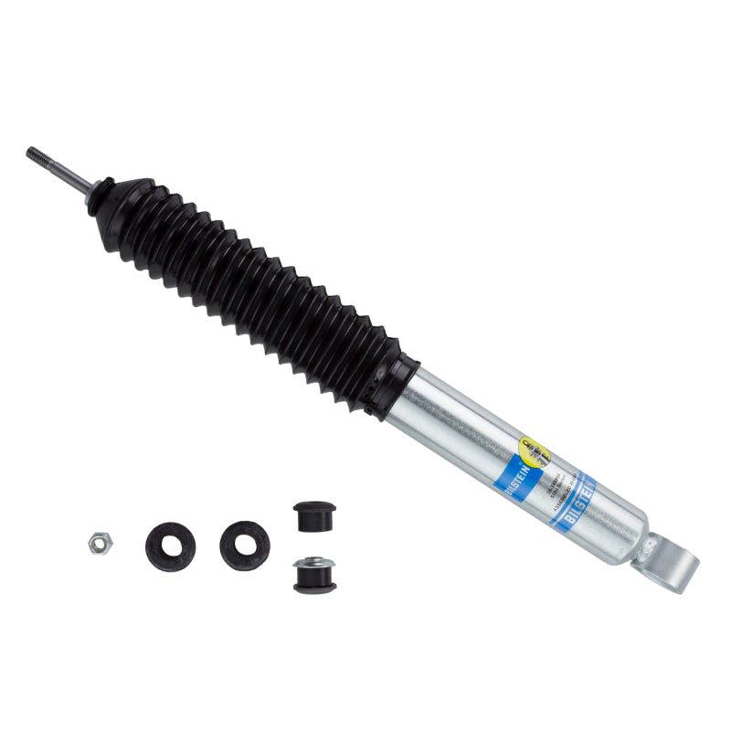 Bilstein 5100 Series rear 46mm monotube shock absorber for Toyota 4Runner 1996-2002, showing the shock's metal body and mounting top