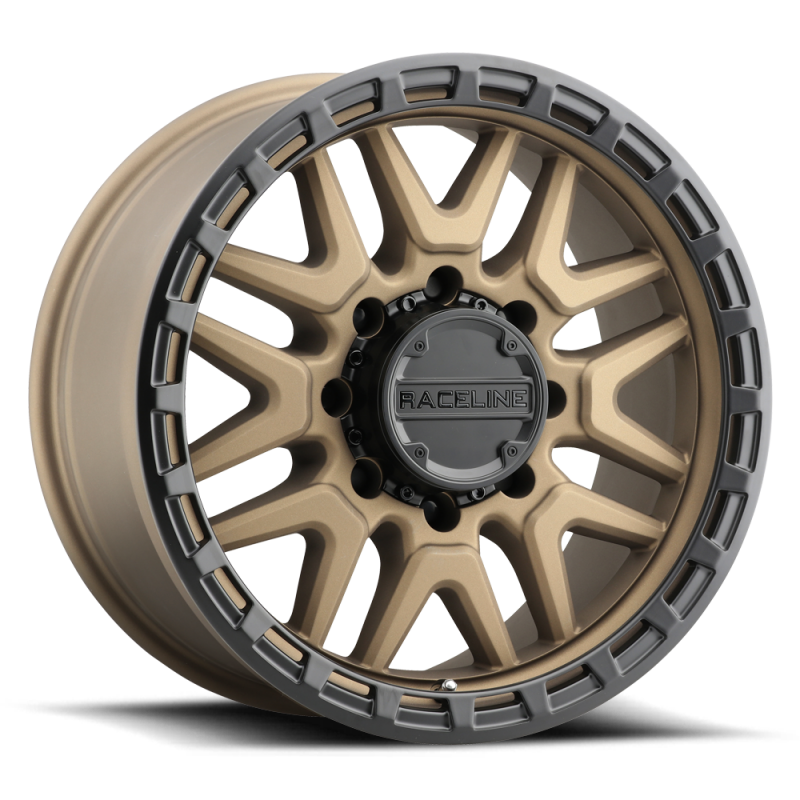 Bronze Raceline 953BZ Krank cast wheel 20x9 inches with 8x165.1 bolt pattern, 0mm offset, 125.2mm bore for off-road vehicles.