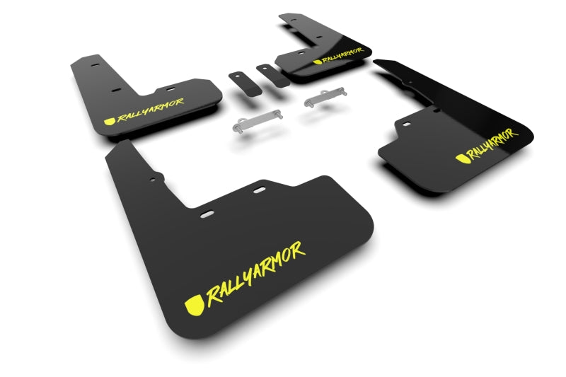 Black Rally Armor mud flaps with light green Subaru WRX logo for 2022-2026 models, designed to protect and enhance vehicle appearance.