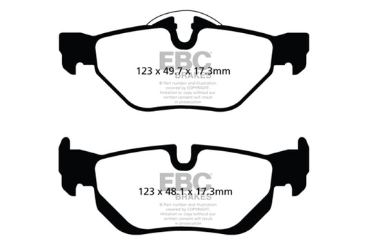 EBC Ultimax2 rear brake pads for BMW X1 2.0 Turbo (28i), OE type, showing the brake pad set with metal backing plates.