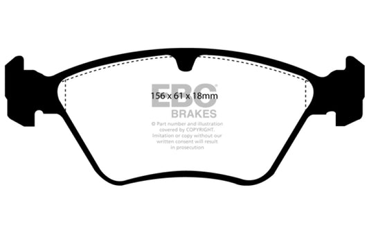 EBC Ultimax2 front brake pads for Saab 900 2.0 Turbo 1994-1996, OE quality brake pads with metal backing plates.