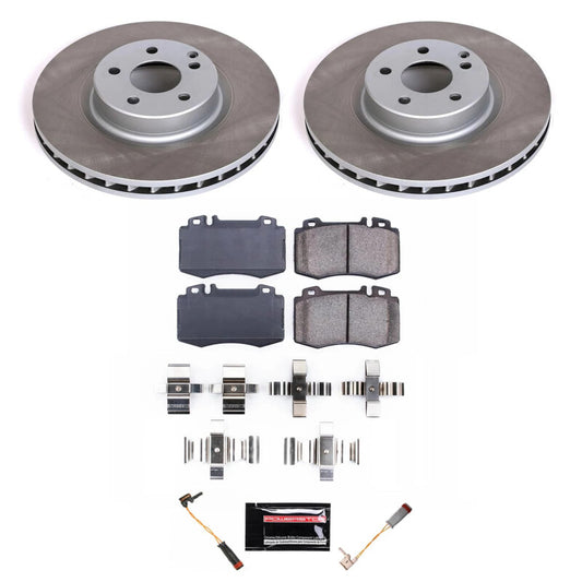 PowerStop front semi-coated rotor kit for 2006 Mercedes-Benz CLS500, performance brake kit with drilled and slotted rotors.