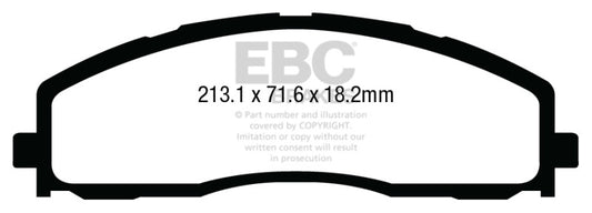 EBC Ultimax2 front brake pads for Ford F250 Super Duty 6.2 2WD, OE-style brake pads with clean metal backing and friction material.