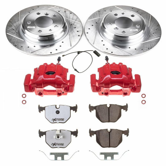 PowerStop rear Z26 Street Warrior brake kit with calipers for 1995 BMW 740i, performance brake upgrade with drilled rotors