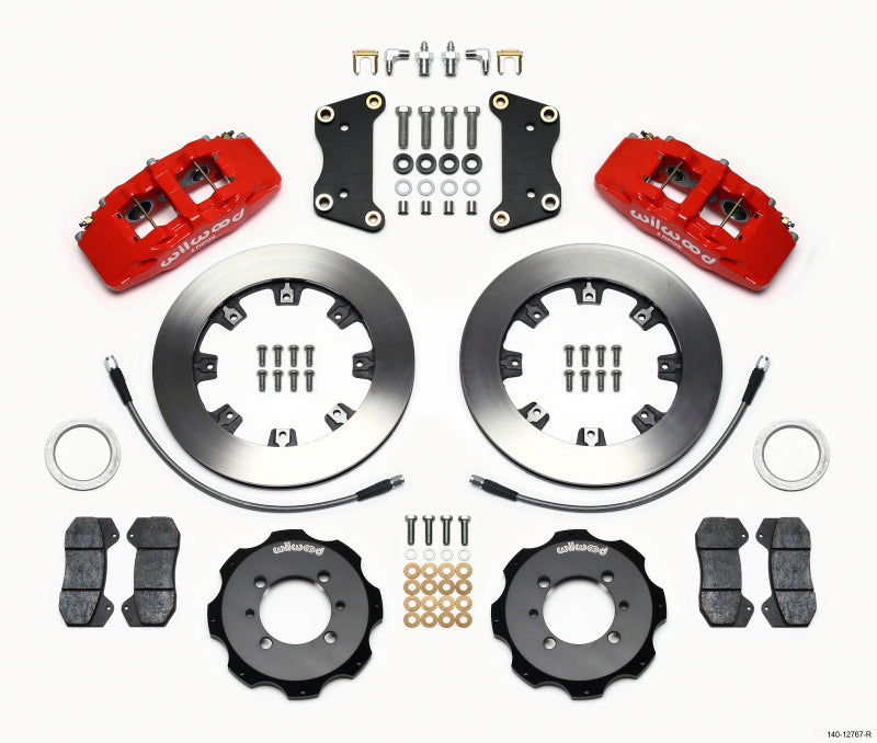 Wilwood Dynapro 6 front brake hat kit in red with brake lines for 2012 Fiat 500, part of big brake kits for enhanced stopping power.