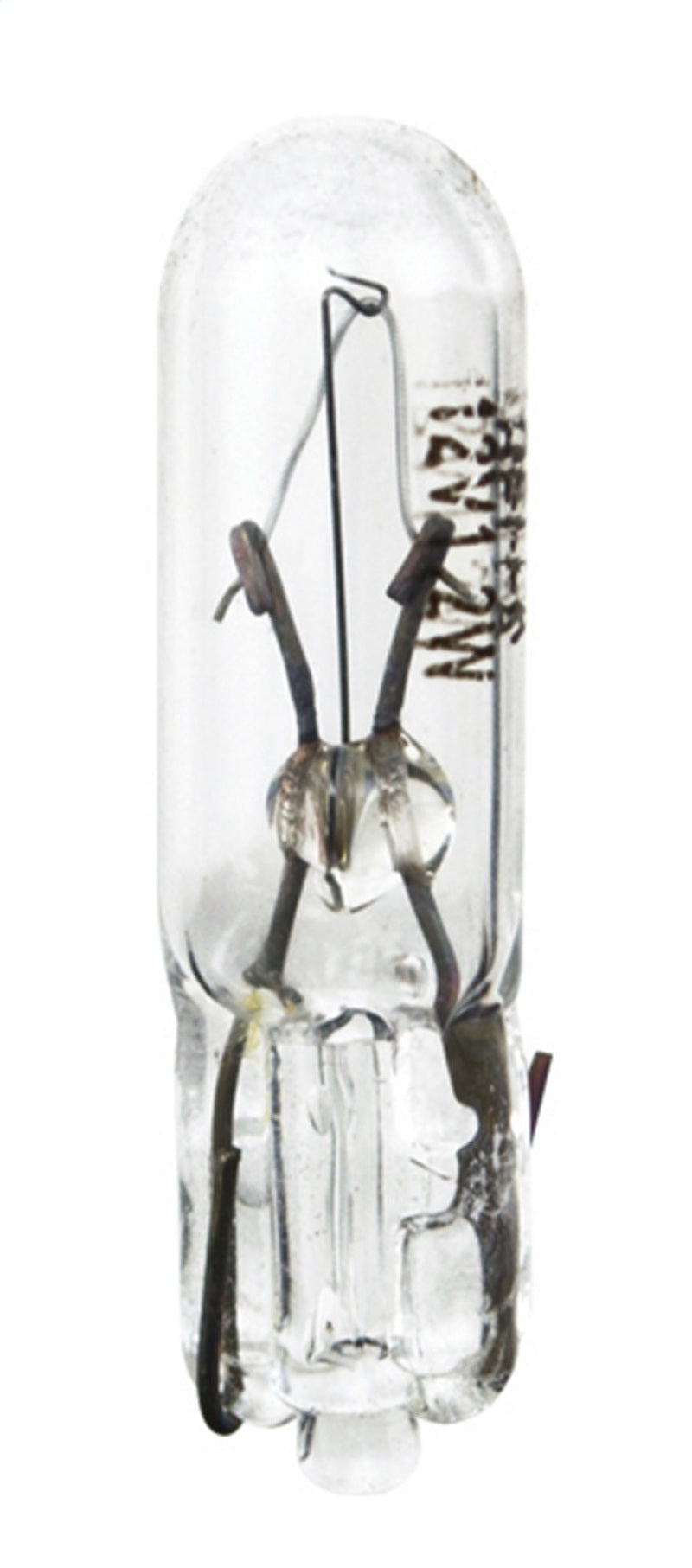 Hella 12V 1.3W W2X4.6d T1.75 automotive bulb, shown with clear glass and metal base for vehicle lighting.
