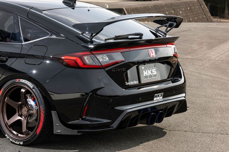 HKS Type-S FL5 duck tail body kit installed on a vehicle, showcasing aerodynamic rear spoiler and sleek design details.