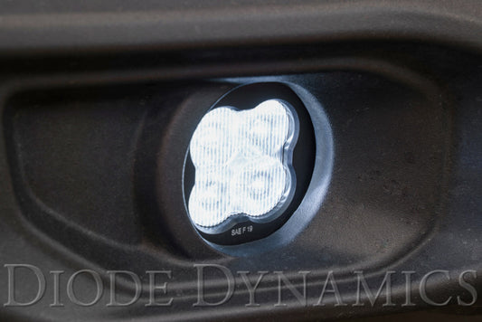 Diode Dynamics SS3 Type MS LED fog lights kit in yellow for SAE fog lighting, showing the compact, bright LED fog light units.