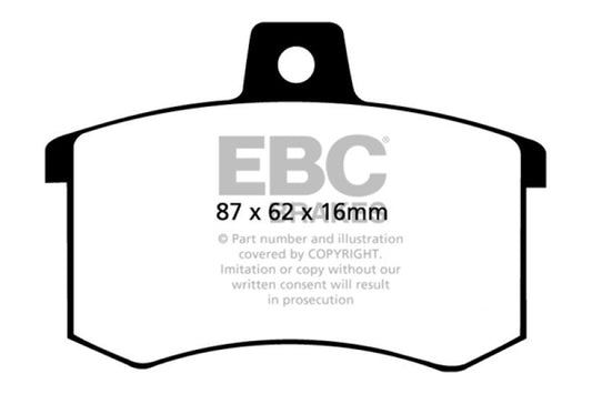 EBC Greenstuff rear brake pads for Alfa Romeo 164 2.0 Turbo, performance brake pads with green friction material, shown in image.