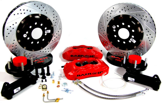 Baer Brakes 64-72 Buick Skylark front brake kit with performance studs, SDZ calipers, and Monster Green rotors on a car.