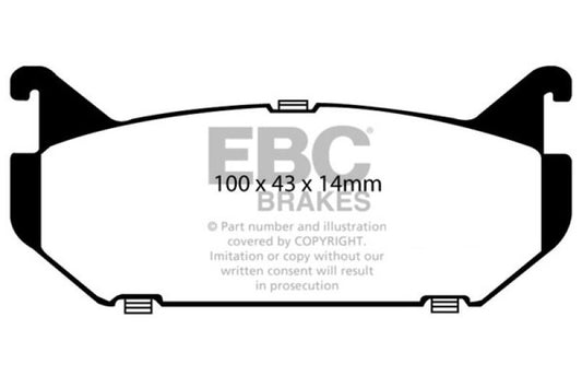EBC Greenstuff rear brake pads for Ford Probe 2.0 16v, performance brake pads with green friction material, installed in rear brake caliper.