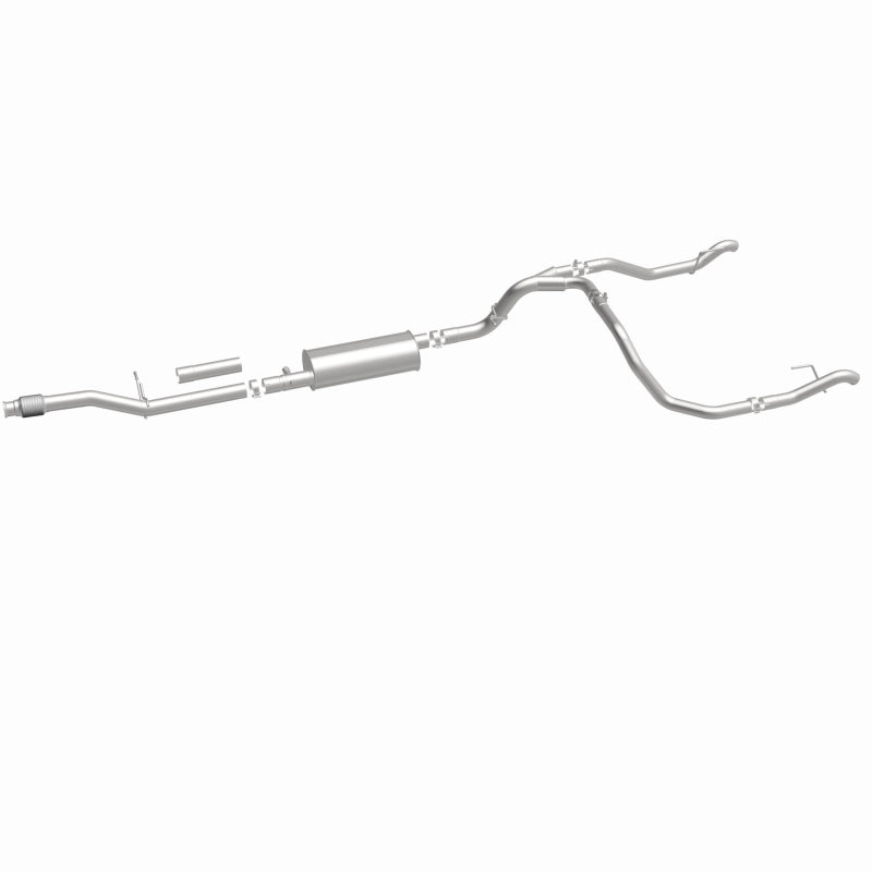Magnaflow catback exhaust kit for Chevrolet Silverado 1500 5.3L, direct-fit replacement with polished stainless steel pipes.