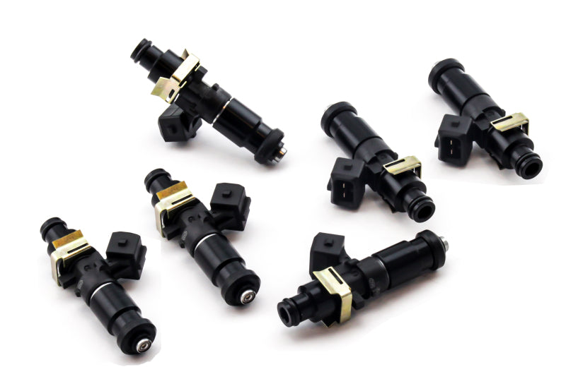 DeatschWerks Bosch EV14 1200cc fuel injector set for Nissan Skyline RB20 and RB26DETT engines, 6-cylinder performance injectors.