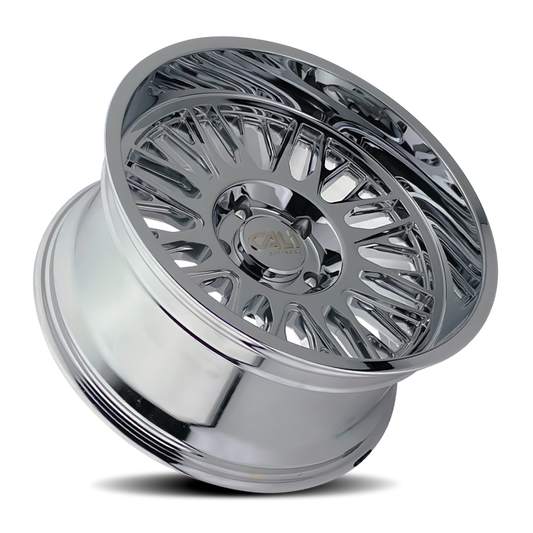 Cali Off-Road Vertex 22x12 chrome cast wheel with 6x139.7 bolt pattern and -44mm offset, designed for off-road vehicles.