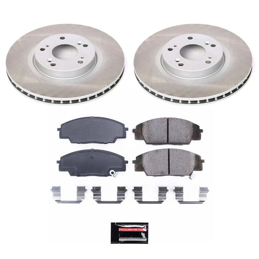 Power Stop front semi-coated brake rotor kit for 2006-2011 Honda Civic, performance brake rotor set with clean, durable finish