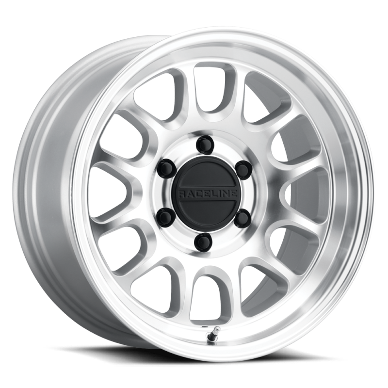 Raceline 958MC Rogue 17x8.5-inch cast wheel with machined finish, 6x139.7 bolt pattern, 25mm offset, and 106.1mm bore.