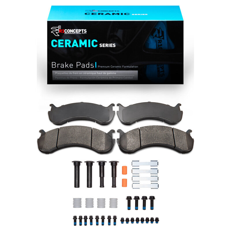 R1 Concepts R1 98-24 Beaver Motorcoach ceramic brake pads and hardware kit for front or rear OE brake system.
