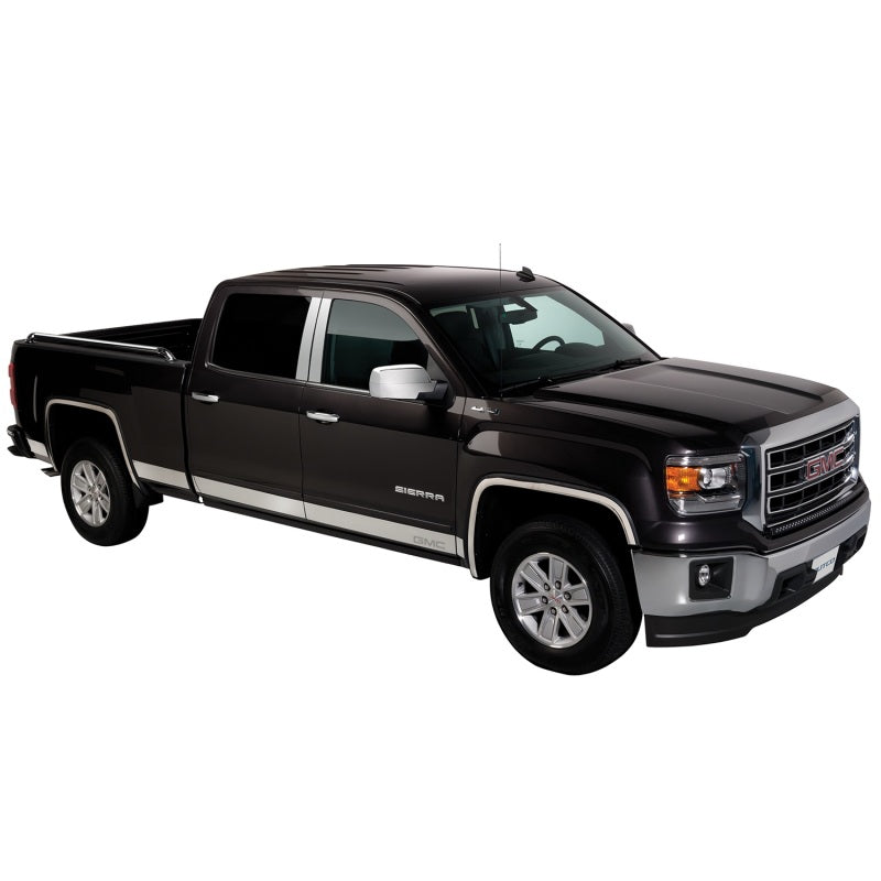 Putco SS Rocker Panels for GMC Sierra 07-13 Crew Cab, 5.5-inch wide, 12-piece exterior body armor and rock rail set.