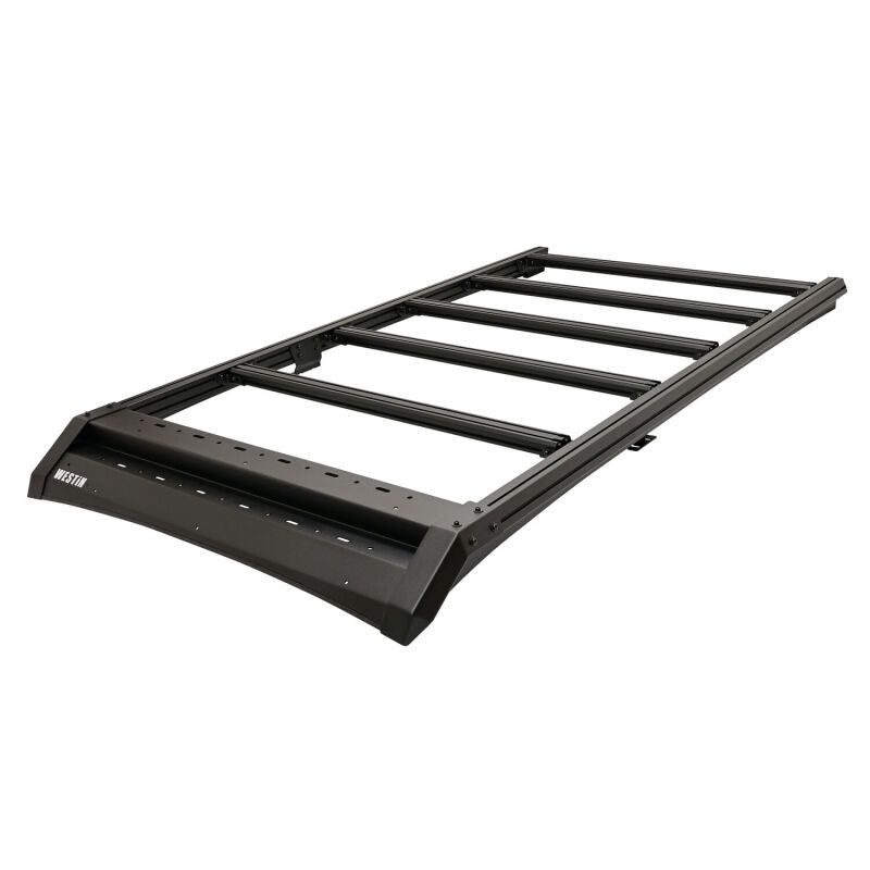 Westin 25-26 Toyota 4Runner Mesa Roof Rack installed on vehicle, durable black steel cargo rack with mounting hardware