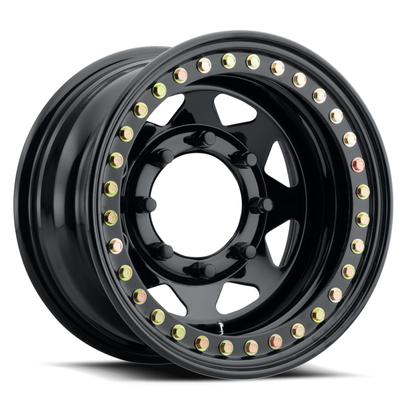 Raceline RT80 Rock forged wheel, 15x10 inches, gloss black finish, 8 spoke design, 8x165.1 bolt pattern, -25mm offset, 130.81mm bore