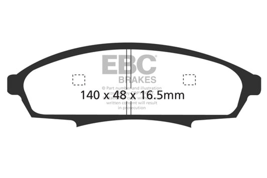 EBC Ultimax2 front brake pads for Buick Regal 2.8, OE style, showing gray brake pad with metal backing plate
