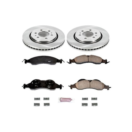 PowerStop OE front brake kit for 2007-2009 Ford Expedition showing brake rotors and calipers installed.