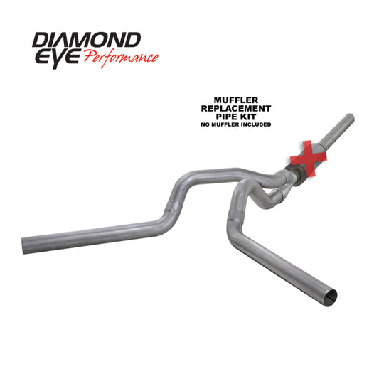 Diamond Eye Performance catback exhaust pipe for 2004.5-2007.5 Dodge Ram Cummins, featuring dual outlets and polished finish.