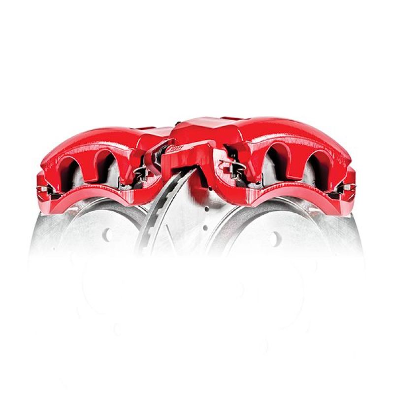 PowerStop rear red brake caliper pair with brackets for Ford F-250/F-350 Super Duty trucks, performance brake calipers.