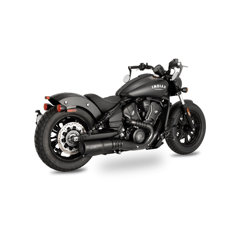 Vance & Hines 2025 Indian Scout chrome slip-on motorcycle exhaust with sleek, polished finish and cylindrical design.