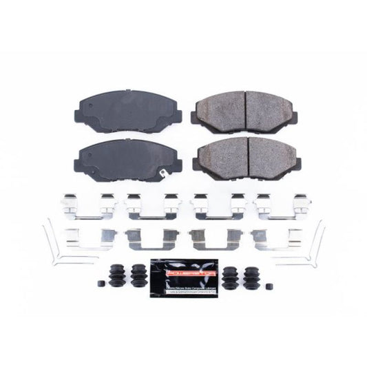 PowerStop Z23 Evolution Sport brake pads for 2013-2015 Acura ILX front installation with hardware, performance brake replacement.
