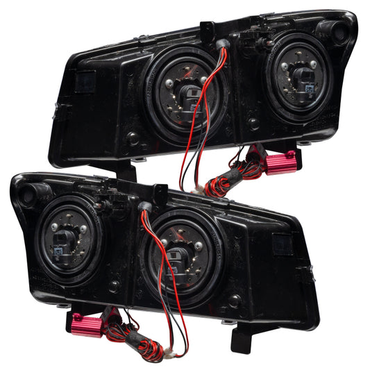 Oracle Lighting LED halo headlights for Chevrolet Silverado 2003-2006 in UV purple, pre-assembled with bright halo rings and clear lenses.