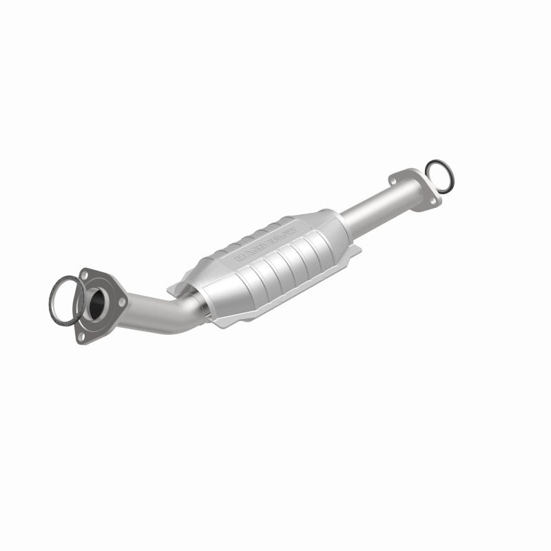 MagnaFlow direct fit catalytic converter for 2003-2004 Toyota Tundra V8 4.7L gas engine, showing the metal construction and inlet/outlet ports.