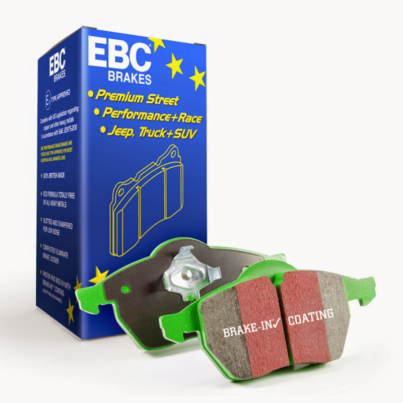 EBC Greenstuff rear brake pads for Mercedes-Benz C220 W202, performance brake pads with green friction material.