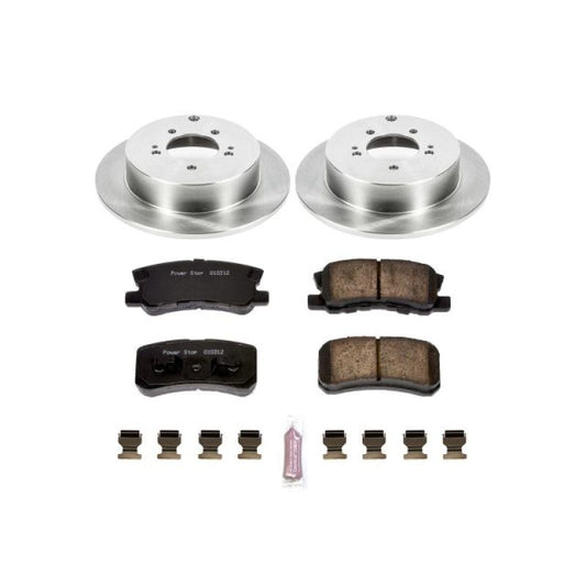 PowerStop rear Autospecialty brake kit for Mitsubishi Lancer 2009-2015, includes brake rotors and pads, OE quality replacement.