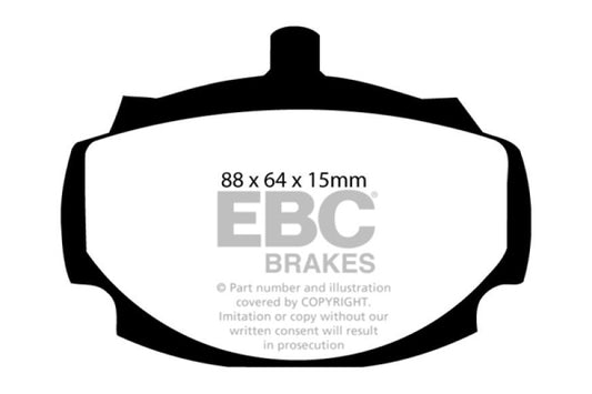 EBC Greenstuff front brake pads for MG MGB 1.8, high-performance brake pads with green friction material, shown in the image.