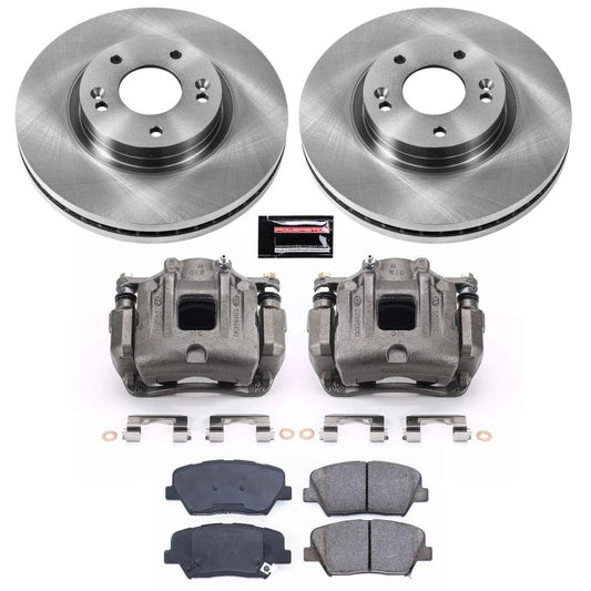 PowerStop Hyundai Santa Fe front OE brake kit with calipers, including brake rotors and hardware, for improved stopping power.