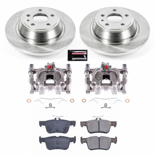 PowerStop OE rear brake kit with calipers for Ford Fusion 2013-2019, includes brake rotors and hardware.