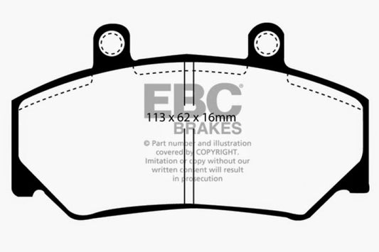 EBC Ultimax2 front brake pads for Volvo 740 2.1 (1985-1993), Bendix OE replacement, showing the brake pad set in a detailed view