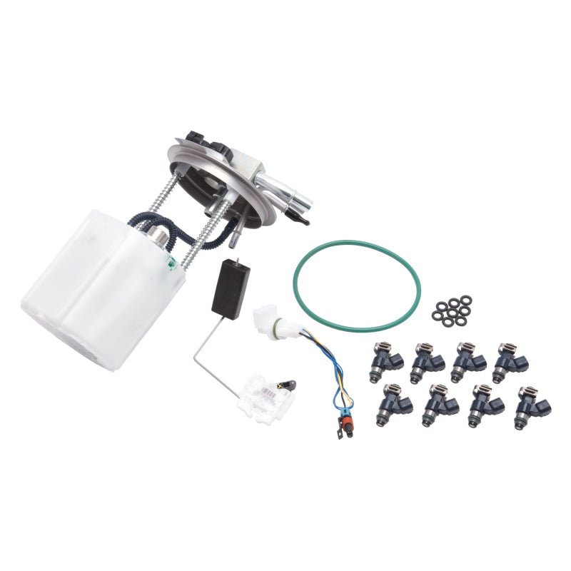 Edelbrock supercharger supplemental fuel pump kit for GM SUV 1500 2007-2009 6.0L 6.2L non-flex fuel engines, includes pump components.