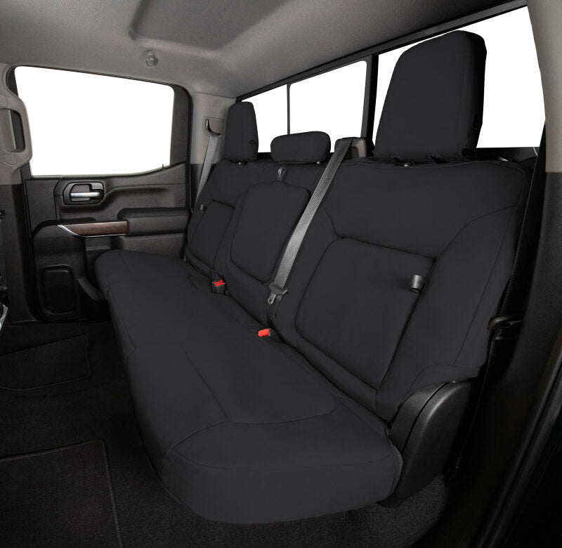 Covercraft Endura PrecisionFit custom second row seat covers on Toyota Grand Highlander, showing their tailored fit and durable material.