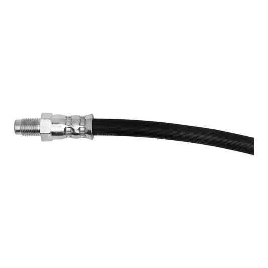 DFC Jaguar XKR front brake hose from the brake line kit, showing a close-up of the durable rubber and metal fittings.