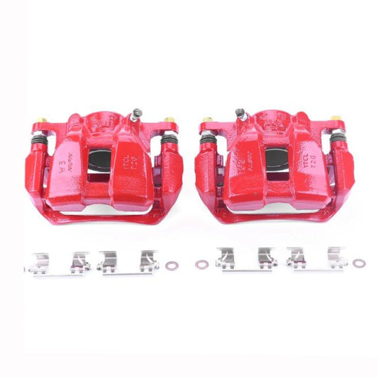 Pair of PowerStop red front brake calipers for 2013-2018 Honda Accord with brackets, performance brake calipers for enhanced stopping power.