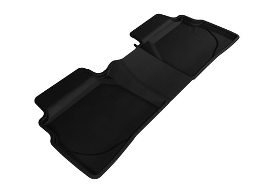 Black 3D MAXpider rubber second-row floormats for Hyundai Sonata 2011-2014 and 2015 Sonata Hybrid, textured for grip and protection.