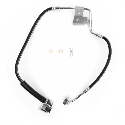 Dodge Ram 3500 front right brake hose from DFC Brake Line Kit showing flexible rubber brake line with metal fittings