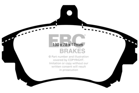 EBC Ultimax2 front brake pads for Volvo S40 1.9 Turbo T4 200 BHP, OE style brake pads, showing the brake pad set.